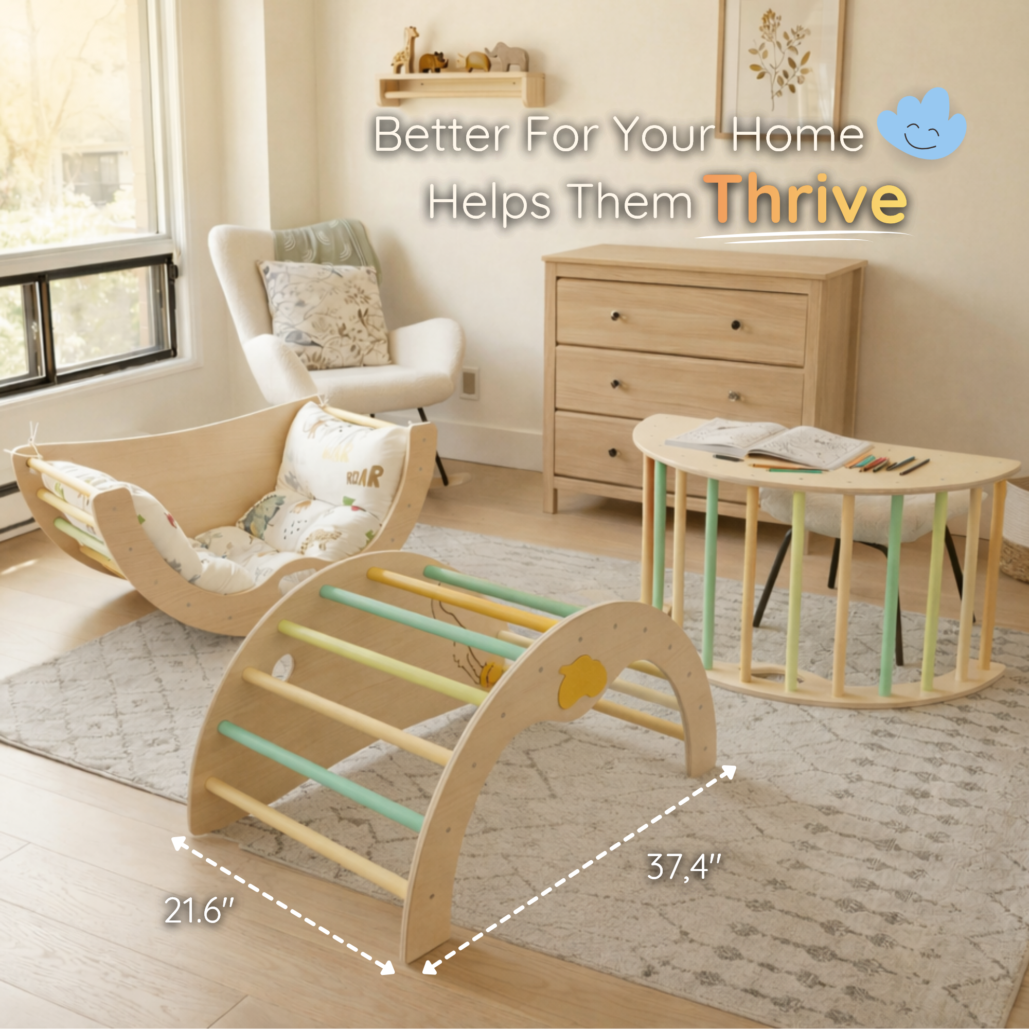 Savan'arc - Montessori Wooden Climbing Arch Rocker with Cushion for Toddlers