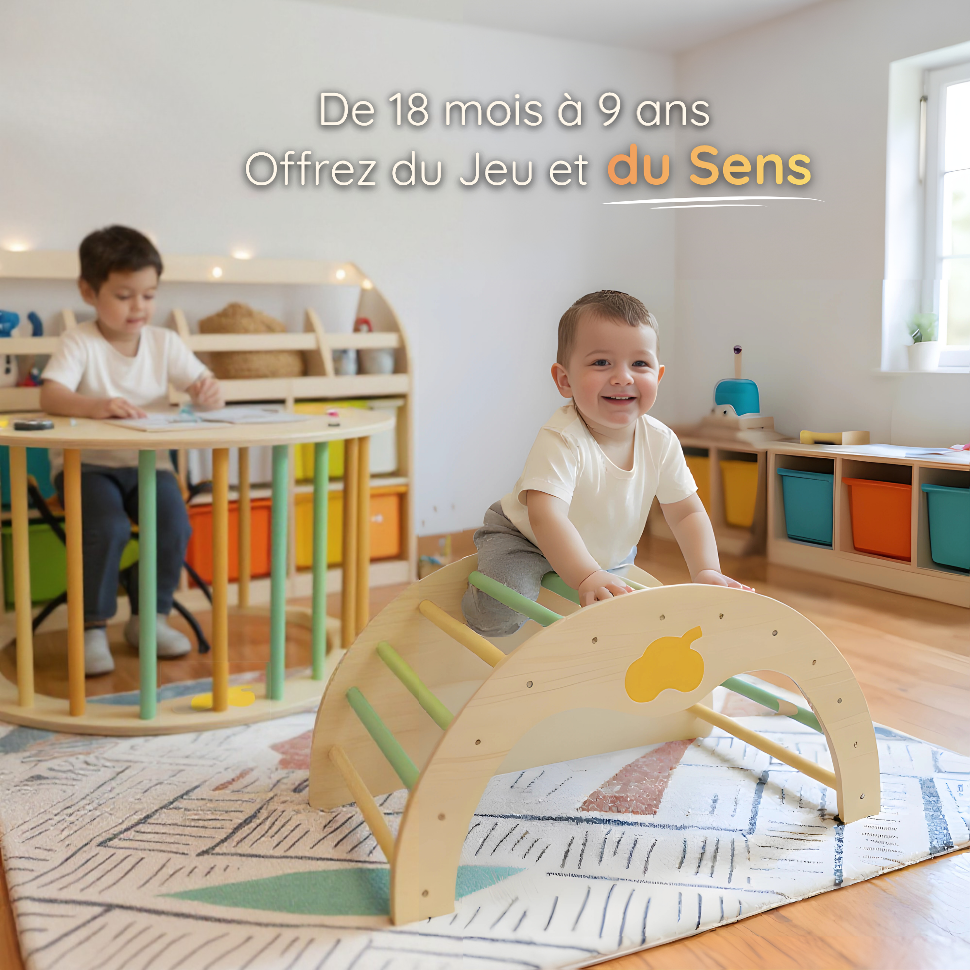 Finitions poncées à la main de l’arche Montessori Savan’Arc – sécurité enfant