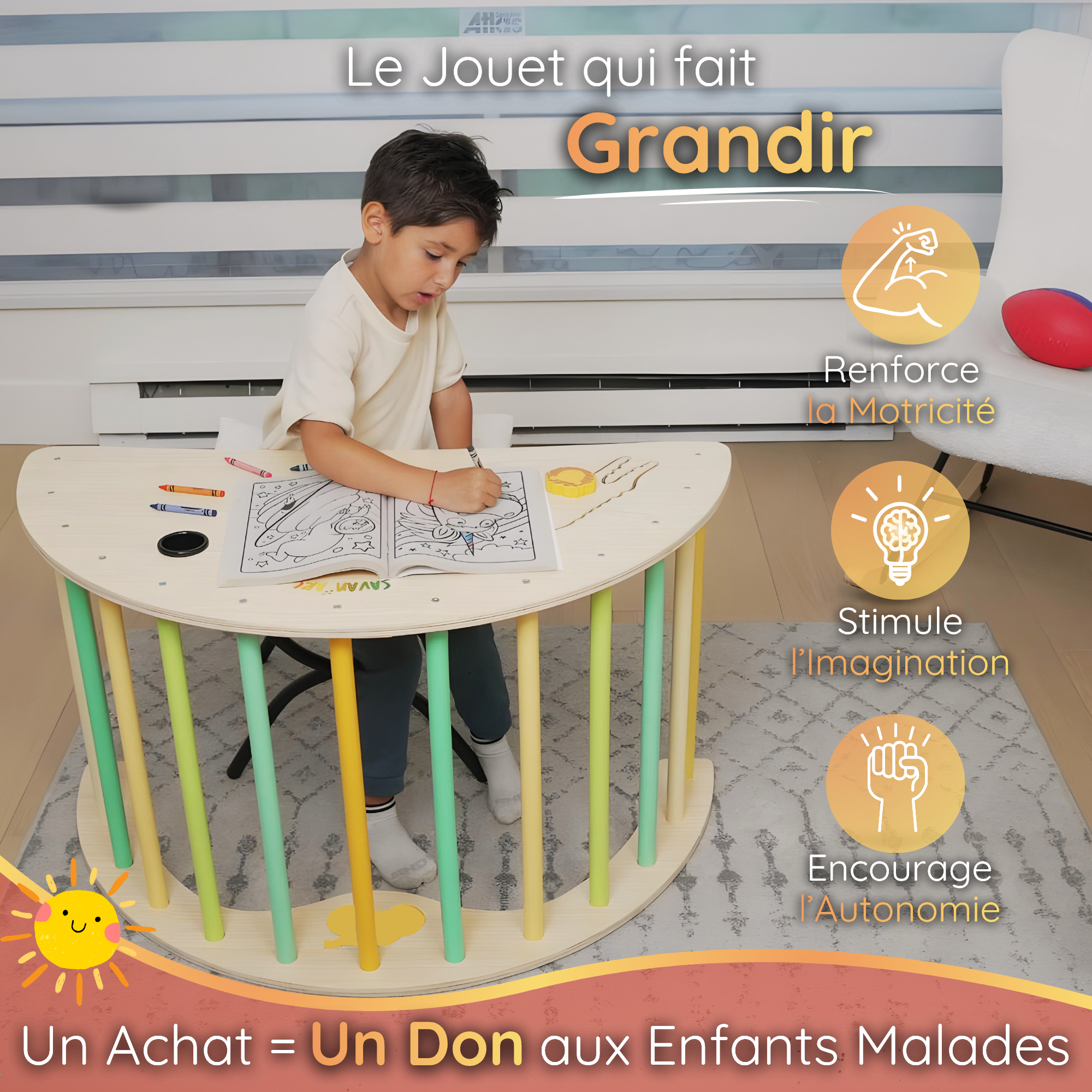Savan’Arc transformé en table Montessori pour dessin et activités créatives