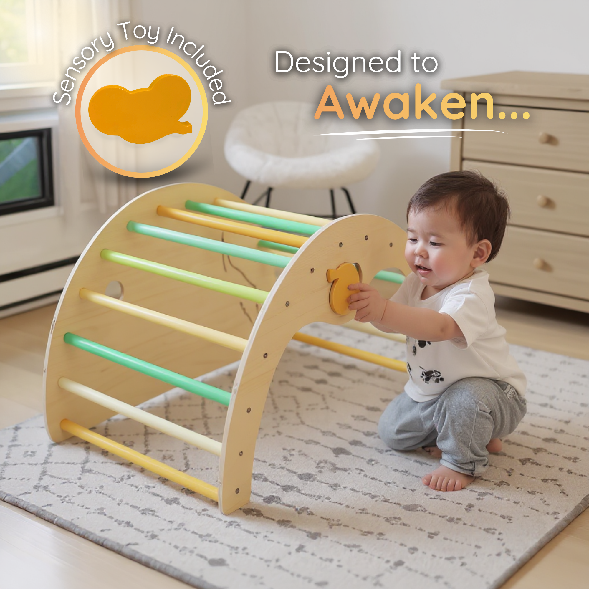 Savan'arc - Montessori Wooden Climbing Arch Rocker with Cushion for Toddlers