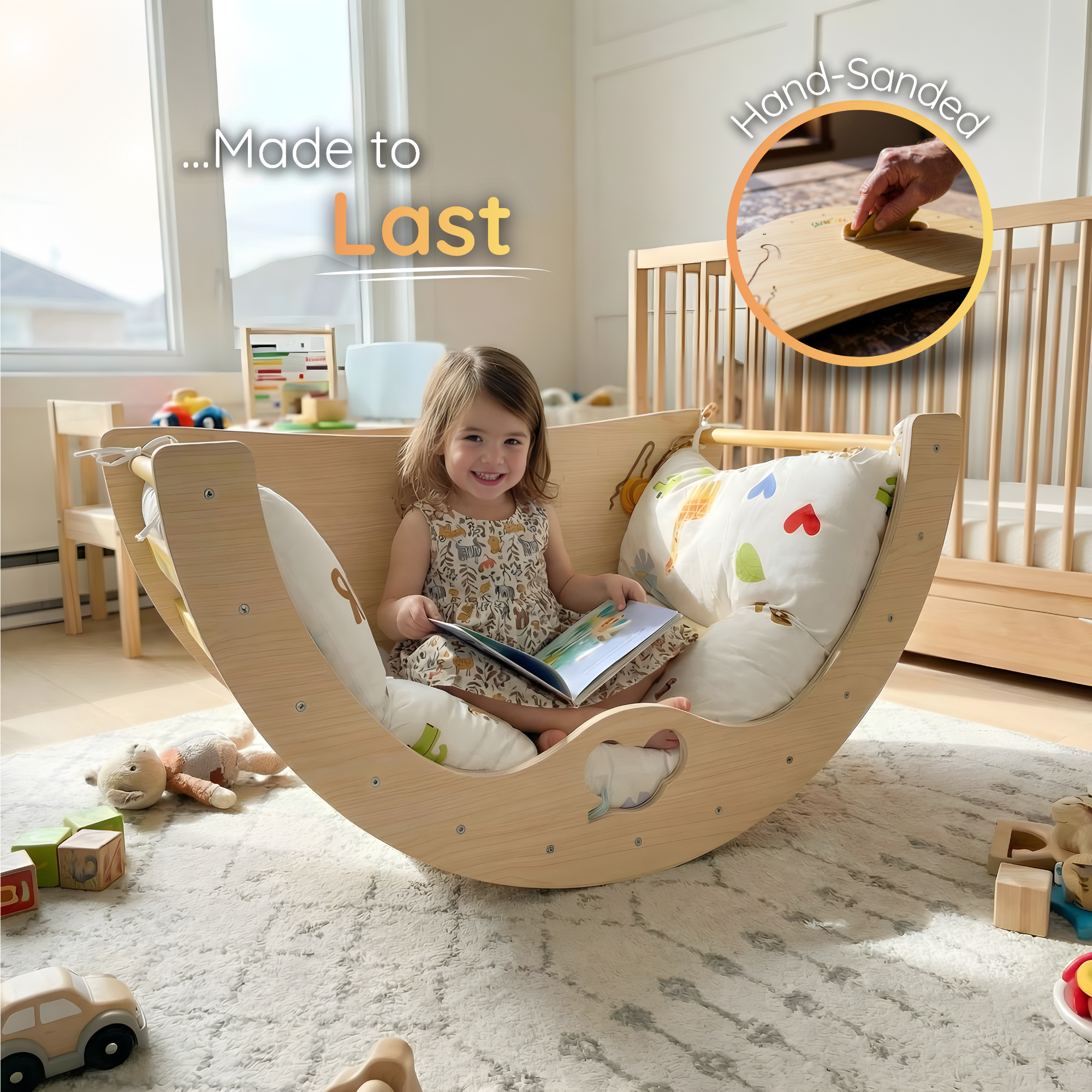 Savan'arc - Montessori Wooden Climbing Arch Rocker with Cushion for Toddlers