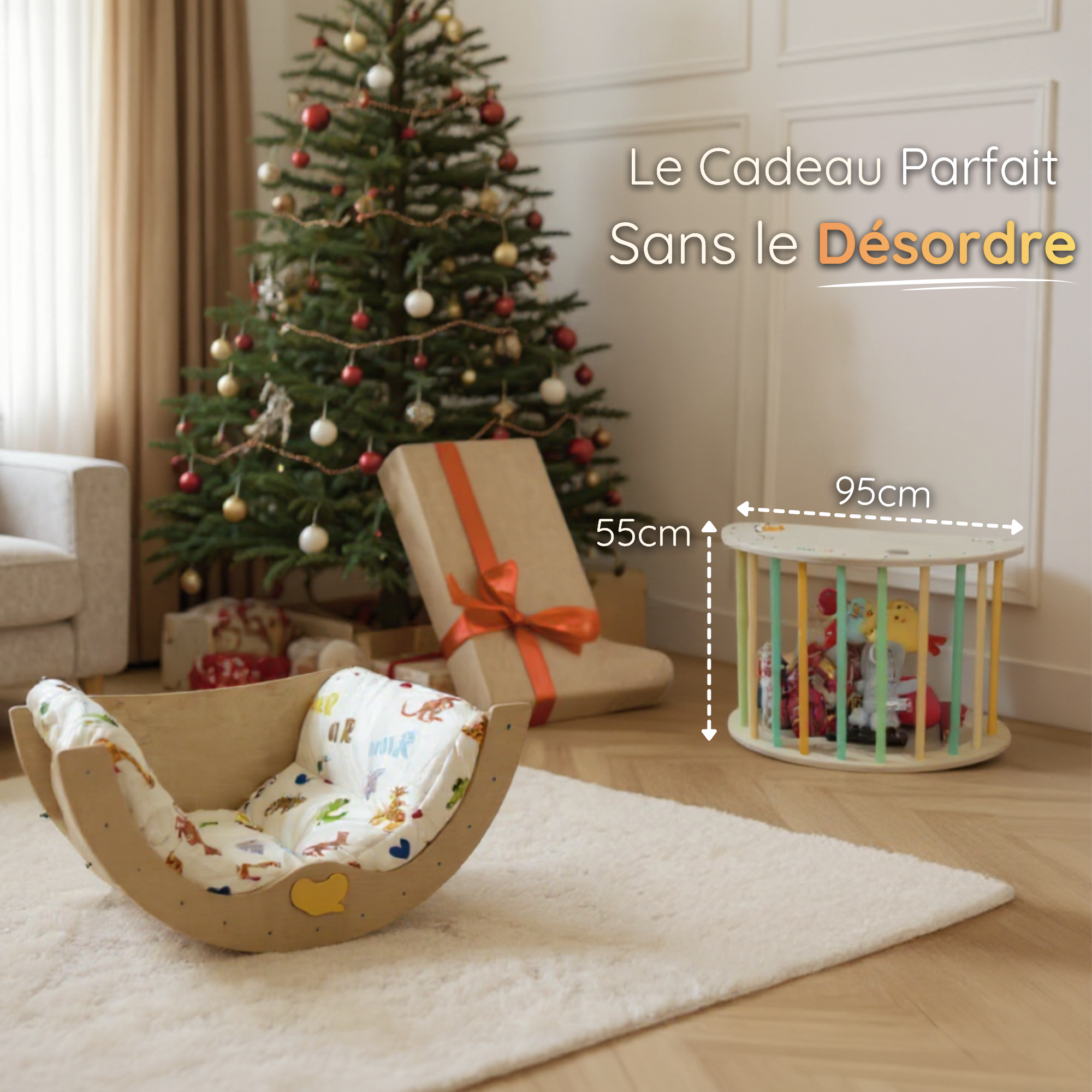 Coffre à jouets Montessori en bois intégré à l’arche Savan’Arc – rangement enfant